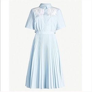 MAJE- Baby Blue Plissee feathered Embroidered Midi Dress
